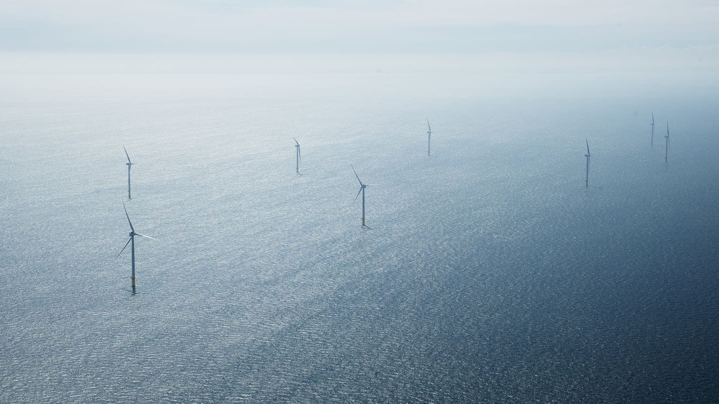 An aerial photo of the Borssele 1 and 2 offshore wind farm