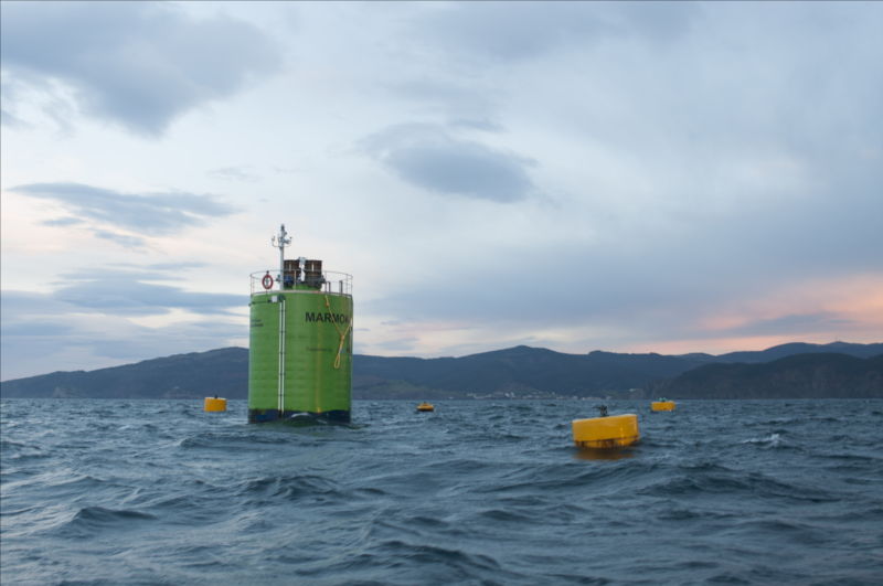 Photo Illustration of Marmok wave energy device deployed off Basque coast (Courtesy of EVE)