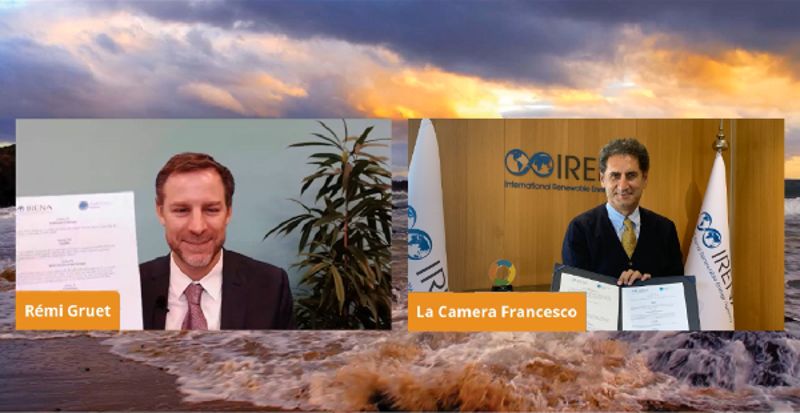 A photo of (L) Rémi Gruet, CEO of OEE, and (R) Francesco La Camera, Director-General of IRENA(Courtesy of IRENA)