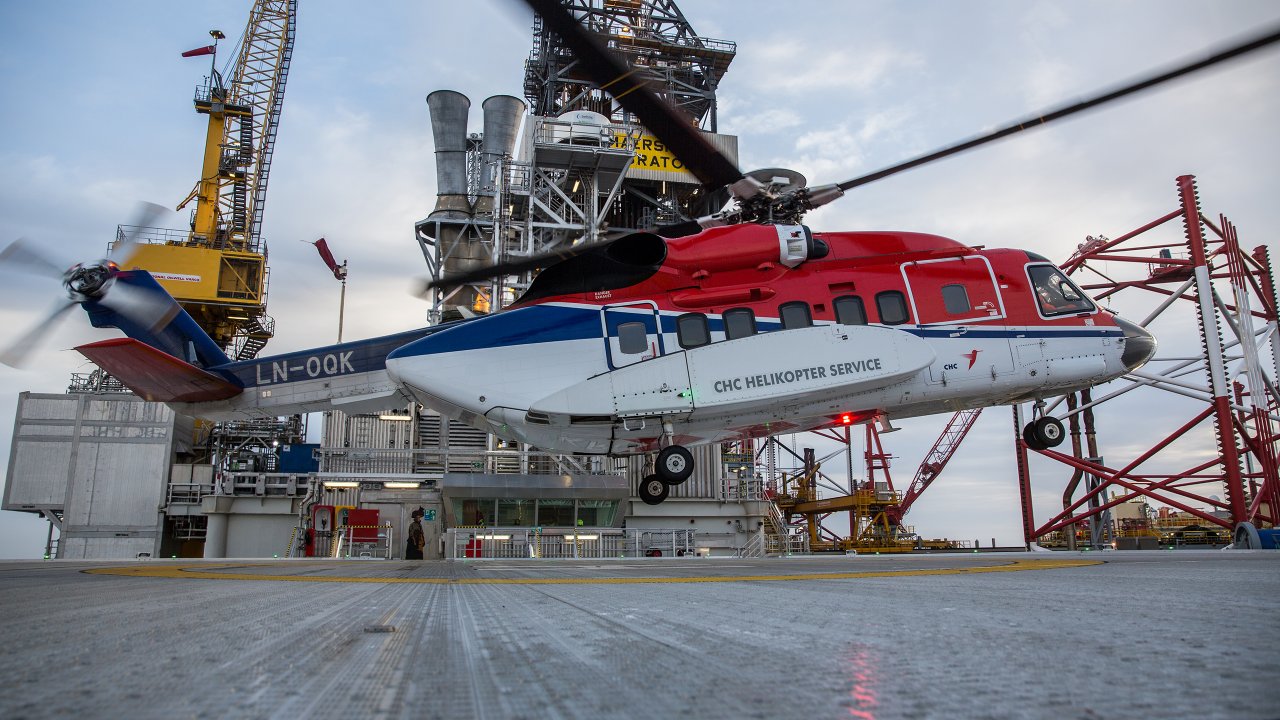 Sikorsky S-92 helicopter at the Gina Krog field in the North Sea - Equinor