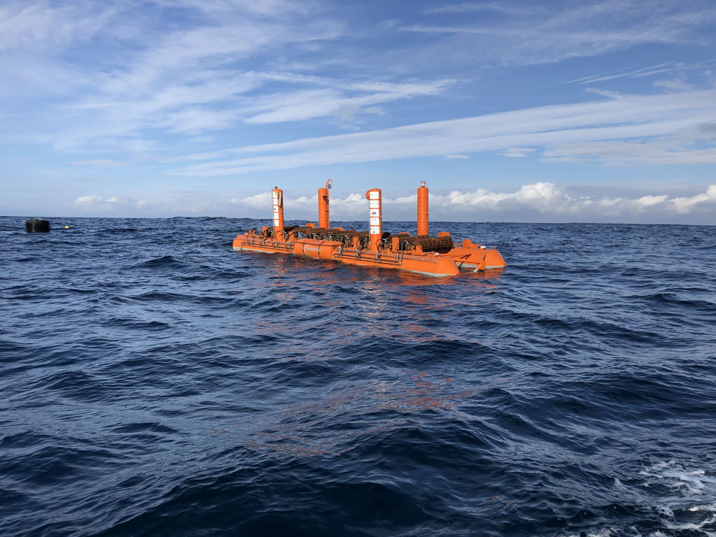 A photo of Arrecife Energy Systems' wave energy device under tests as part of Blue-GIFT project (Courtesy of Blue-GIFT)