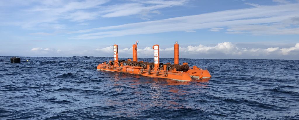 A photo of Arrecife Energy Systems' wave energy device under tests as part of Blue-GIFT project (Courtesy of Blue-GIFT)