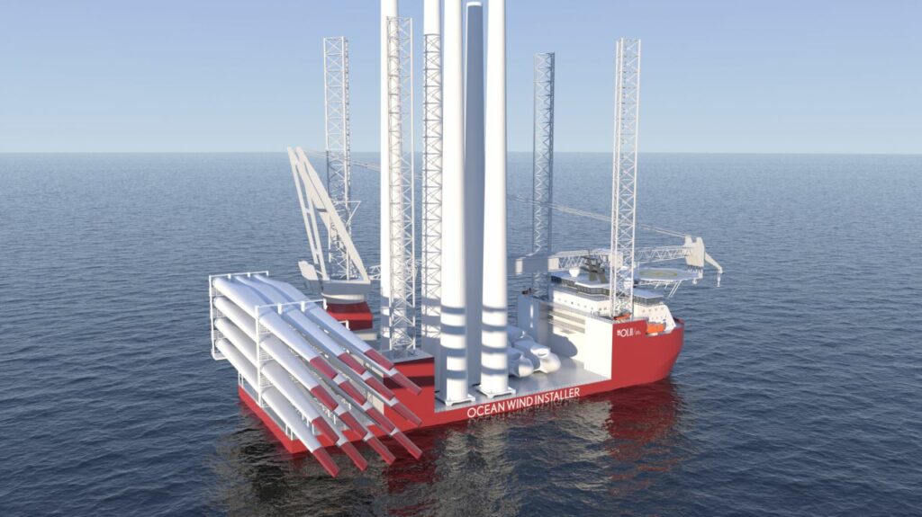 An image of the offshore wind vessel design developed by Havfram and Vard