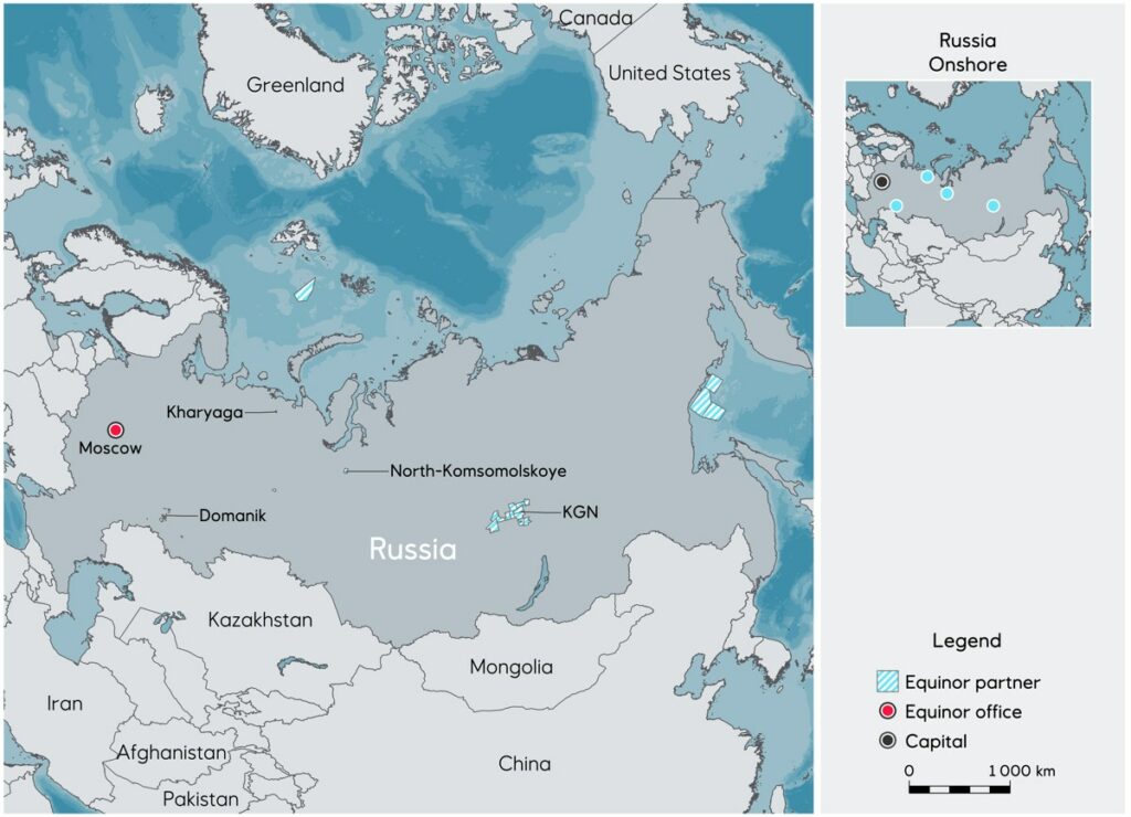 Map of Equinor's licences in Russia