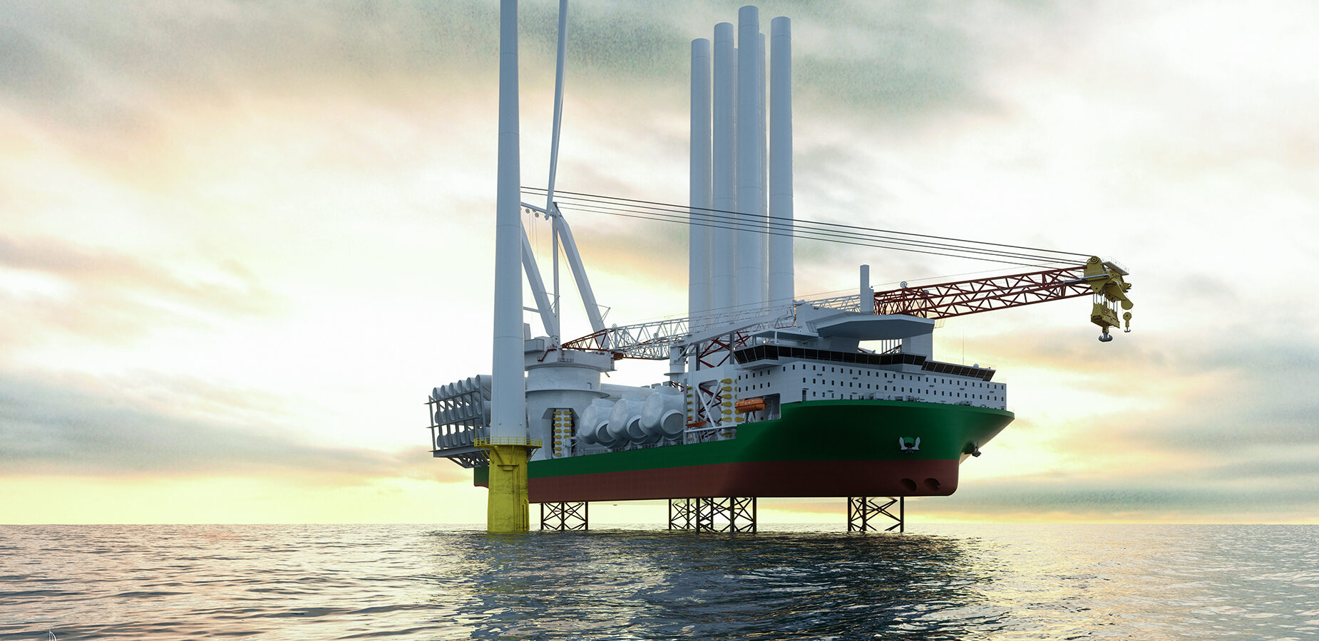 Artist impression of the new jack-up from KNUD E. HANSEN installing wind turbines