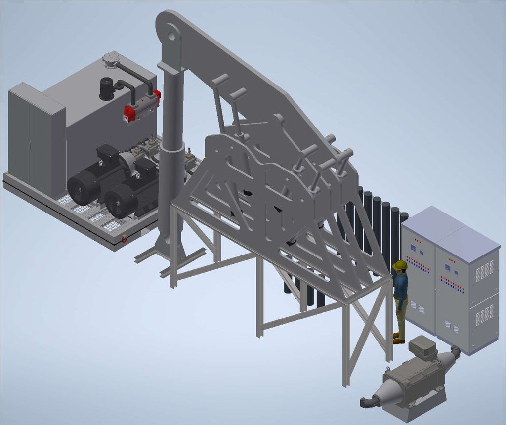 The test rig uses a large hydraulic cylinder to simulate the motion from incoming waves (Courtesy of FPP)