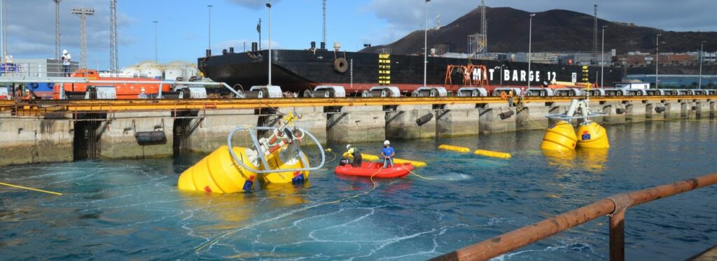 A photo of Wavepiston test string being deployed at PLOCAN (Courtesy of Michael Henrikse