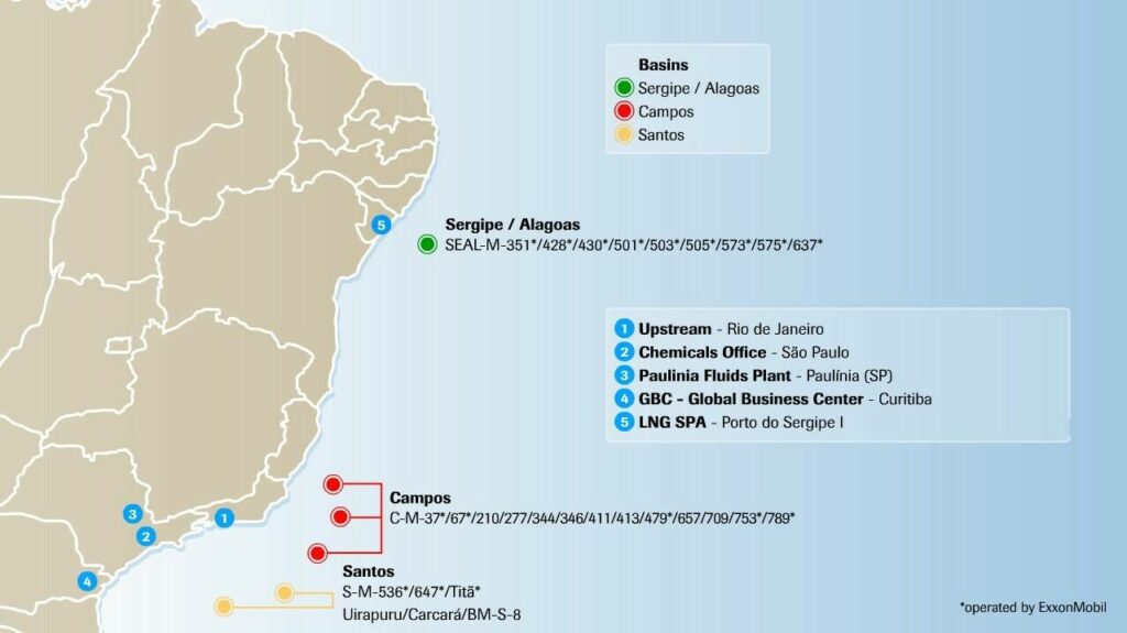 ExxonMobil's operations in Brazil map