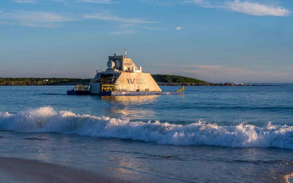 Photo of the UniWave200 unit in Grassy Bay on King Island (Courtesy of Wave Swell Energy)