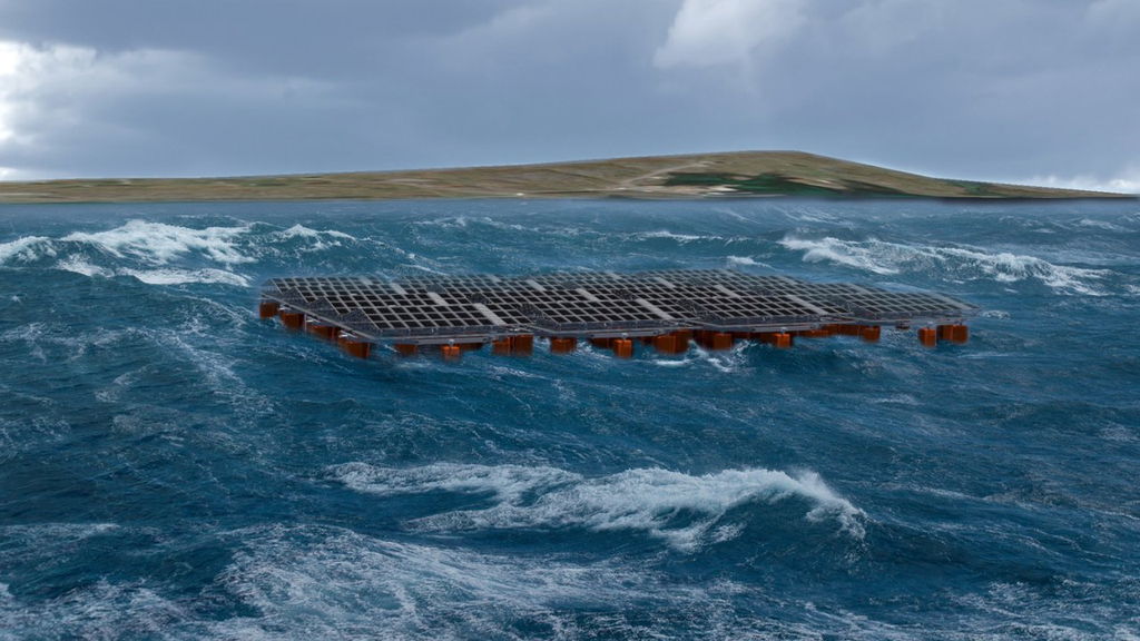 The potential look of the floating solar pilot plant (Courtesy of Moss Maritime)