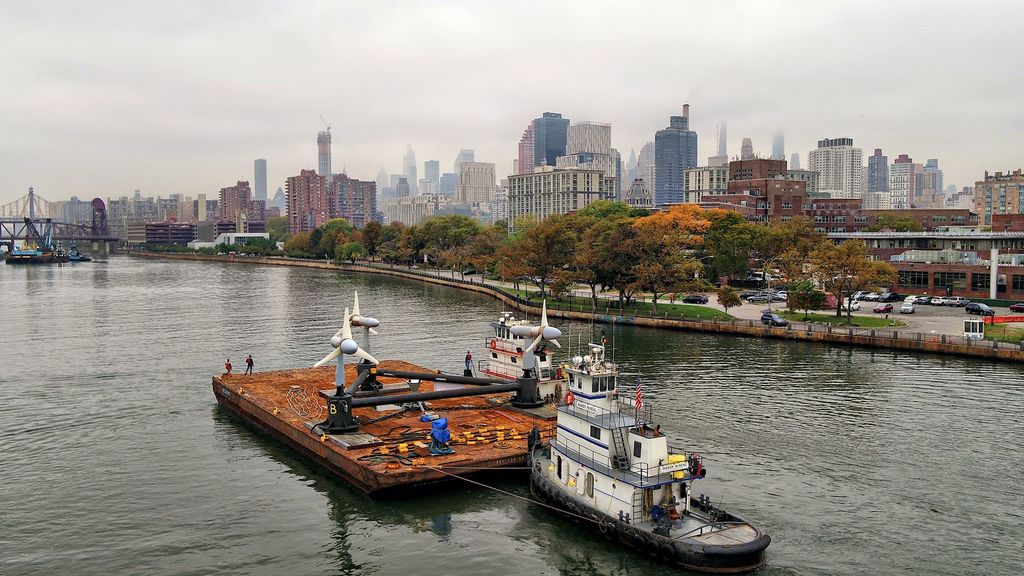 Photo of Verdant Power’s tidal turbines ahead of installation in the East River (Courtesy of Verdant Power)
