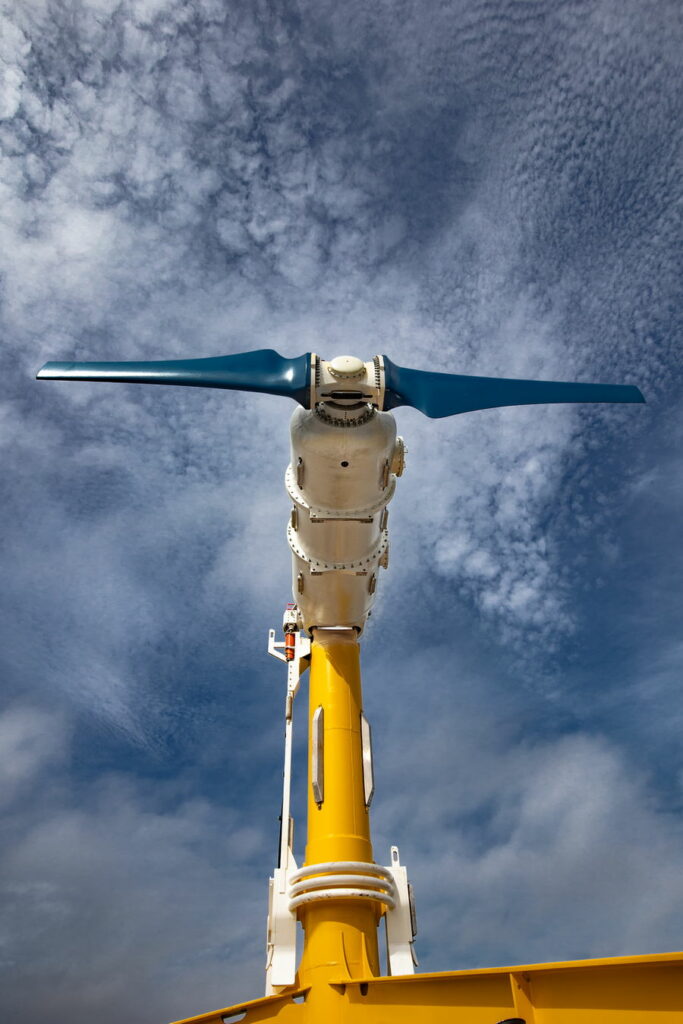 Photo of Nova Innovation’s Eunice turbine, the fourth turbine in the Shetland Tidal Array (Courtesy of Nova Innovation)