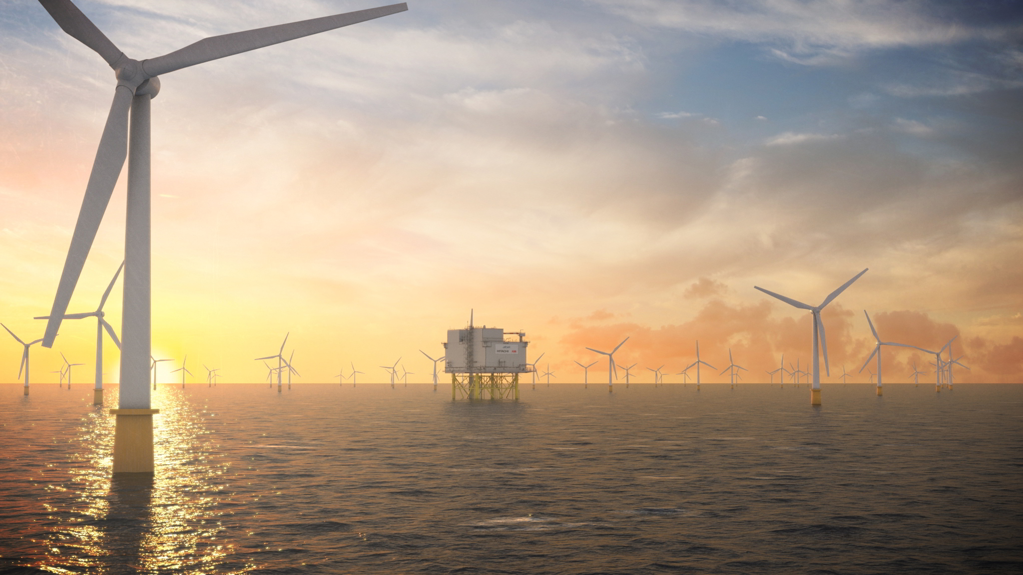 Artistic illustration of Aibel offshore platform in offshore wind farm