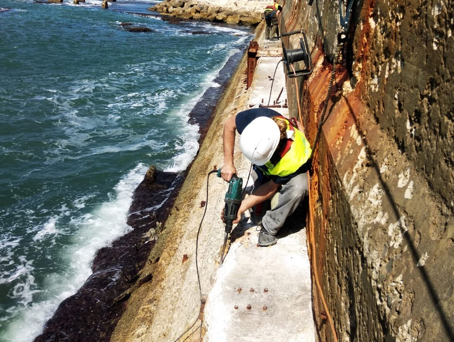 Photo showing the start of works on the seawall in the Port of Jaffa (Courtesy of Eco Wave Power)