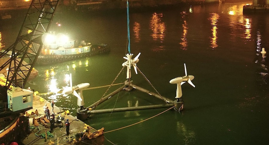 Photo of Verdant Power installing tidal turbines as part of RITE Project (Courtesy of Verdant Power)