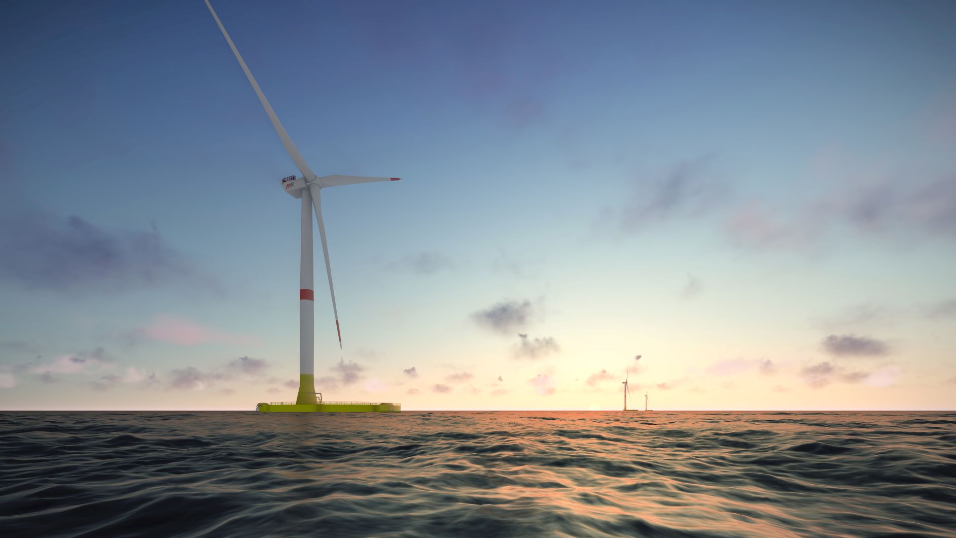 Artist impression of EolMed floating wind turbine at sea