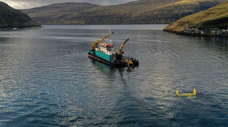 Photo of Minesto's DG100 power plant in Faroe Islands (Courtesy of Minesto)