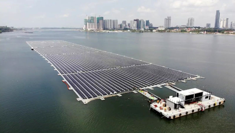 Photo of Sunseap's offshore floating solar farm at Woodlands (Courtesy of Sunseap)