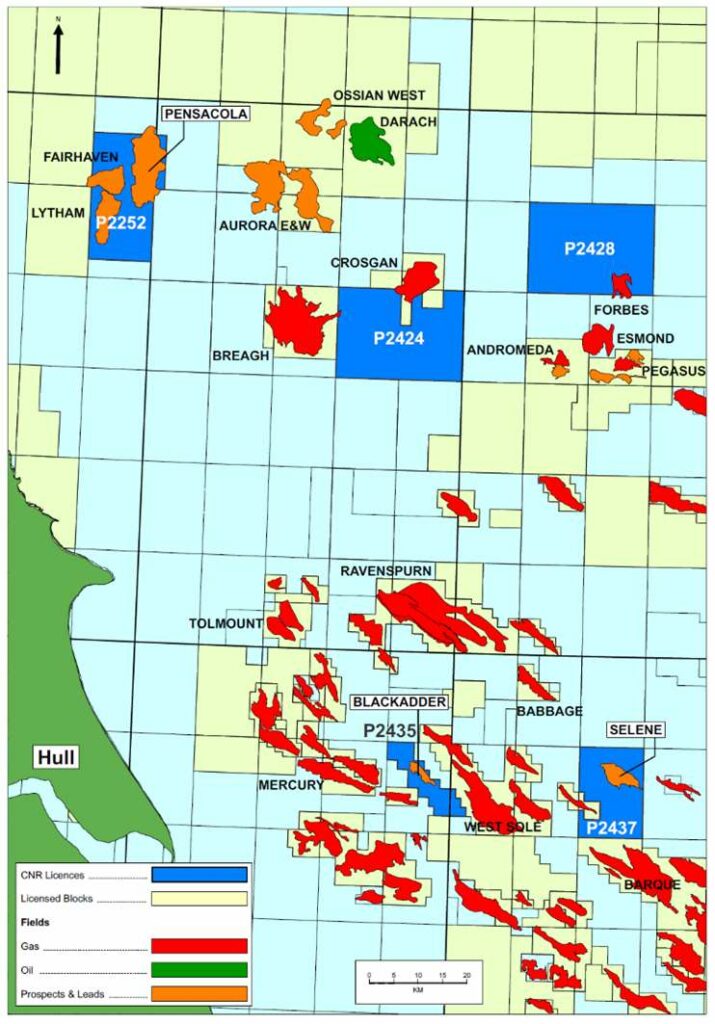 Deltic Energy's Southern North Sea assets, including Pensacola