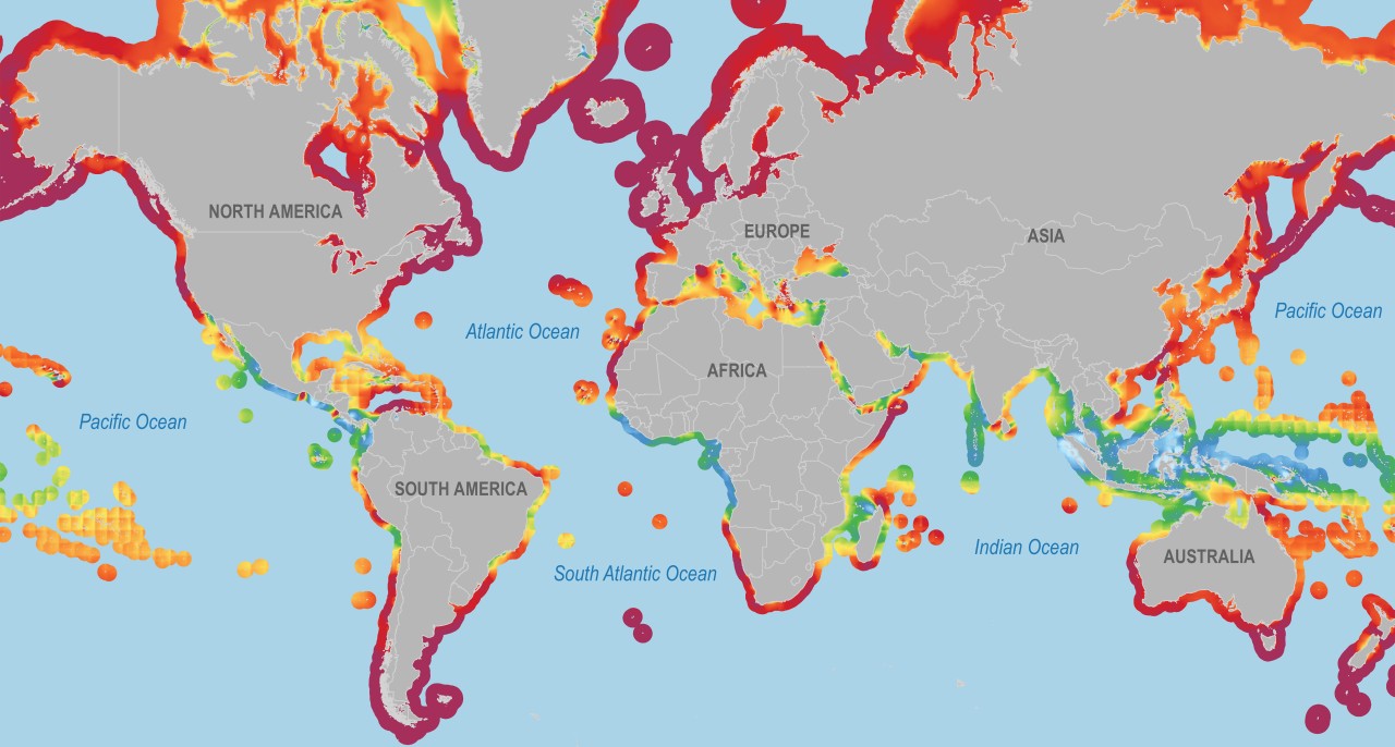 A World Bank Global Wind Atlas map showing a heat map of areas with offshore wind potential