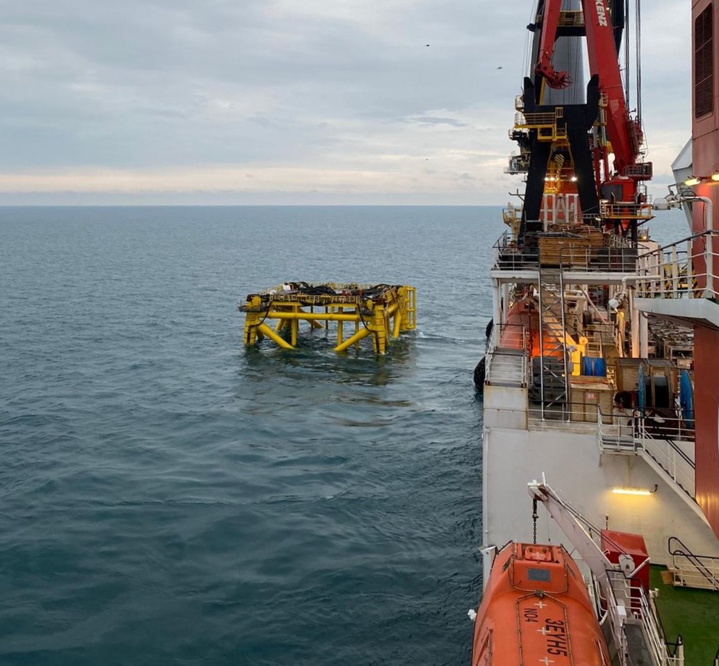 A photo from the Aegir vessel showing the offshore substation foundation installed at the Greater Changhua site