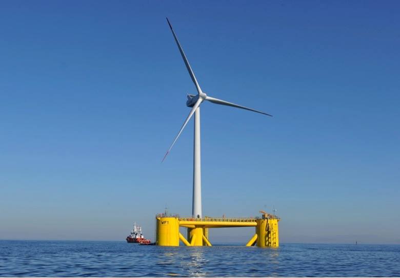 A photo of a Principle Power floating wind turbine, the WindFloat 1 project - dismantled in 2016