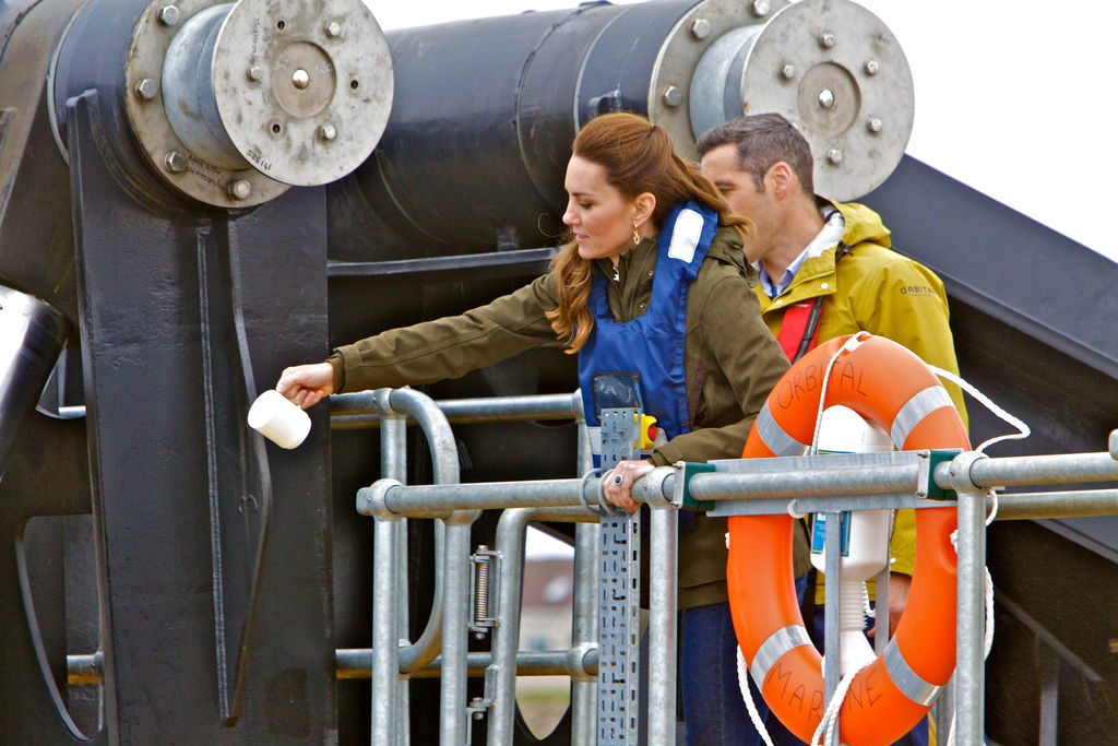 Photo showing the Duchess of Cambridge christening the Orkney O2 tidal turbine (Courtesy of EMEC/Photo by Colin Keldie)