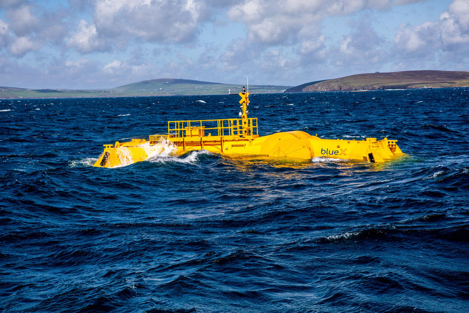 Photo illustration showing Mocean Energy’s Blue X in operation at EMEC (Photo by Colin Keldie)