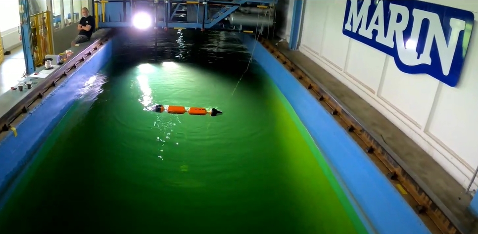 Dutch Wave Power’s device under tests at MARIN (Screenshot/Video by Dutch Wave Power)