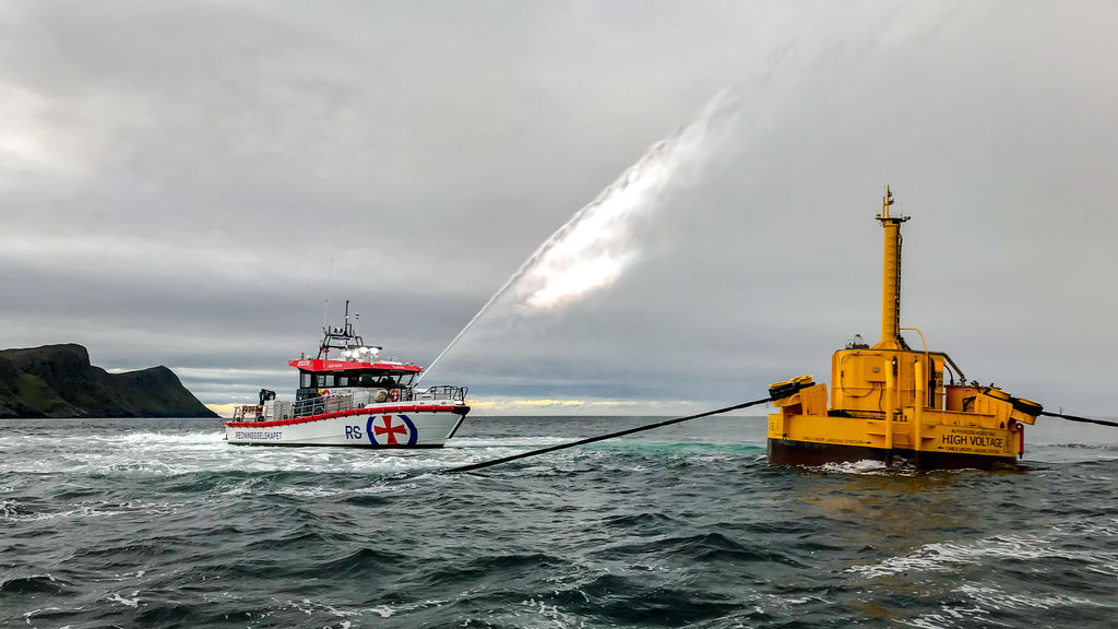 Photo showing WaveEL wave energy system (Photograph courtesy of Waves4Power AB, Sweden)