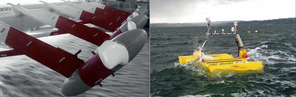 L to R: Tocardo's tidal turbines; C-Power's SeaRAY device (Courtesy of Tocardo; C-Power)