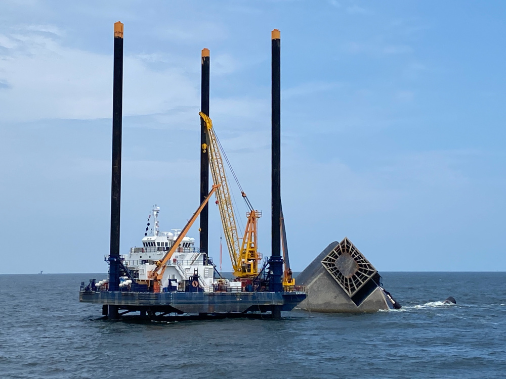 The Seacor Eagle staged with gear near the Seacor Power 