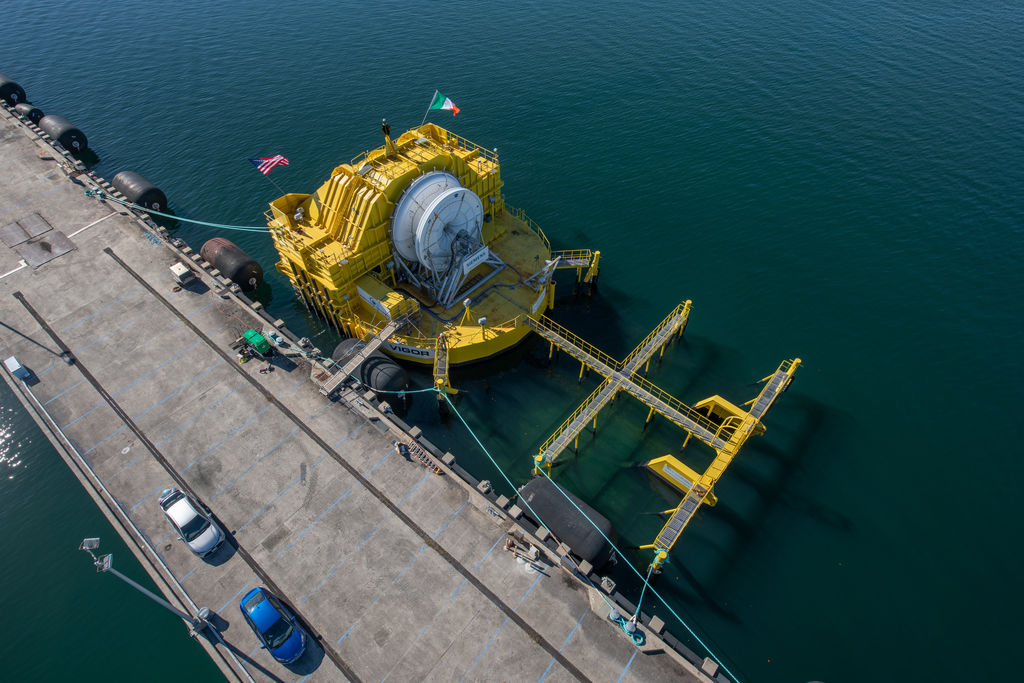 Birds-side view of Ocean Energy’s wave energy device (Courtesy of U.S. DOE/Photo by Josh Bauer)