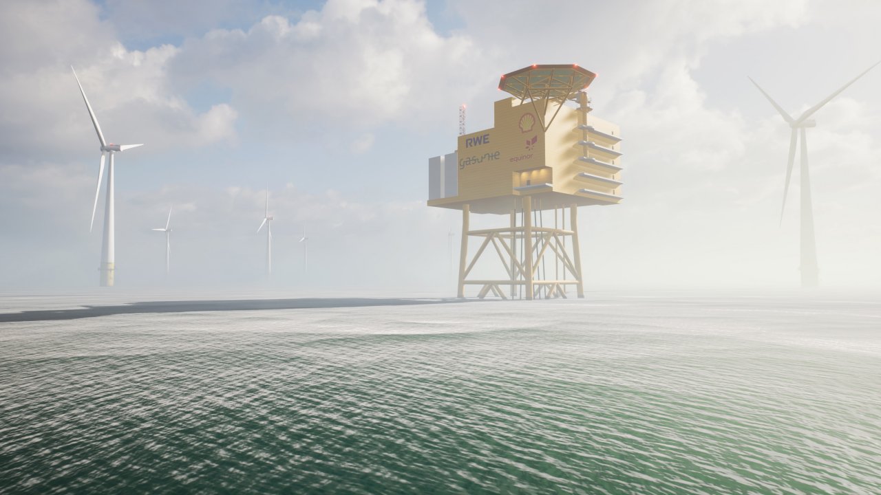 An image rendering of the AquaVentus offshore wind-to-hydrogen project