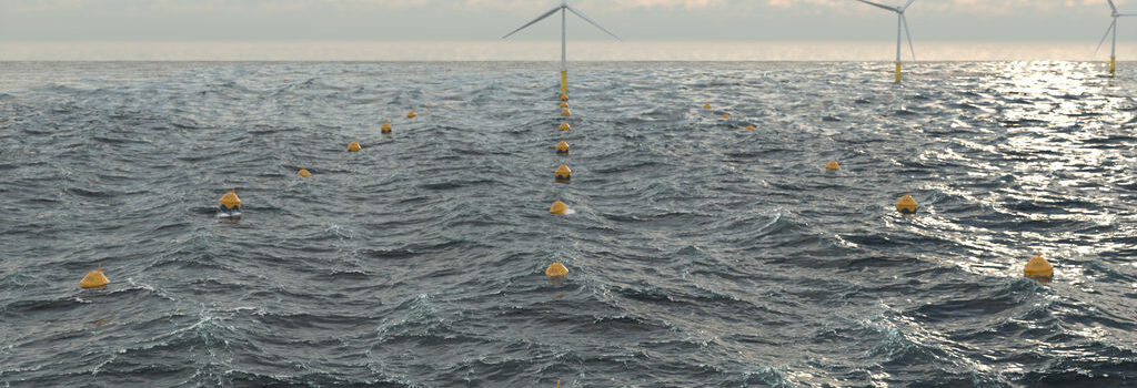 Illustration/Offshore wind farm collocated with wave energy farm (Courtesy of CorPower Ocean)