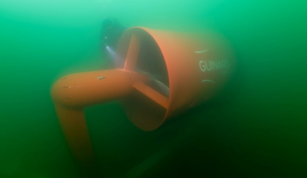 Photo showing the P154 tidal turbine during 2019 deployment (Courtesy of Guinard Energies)