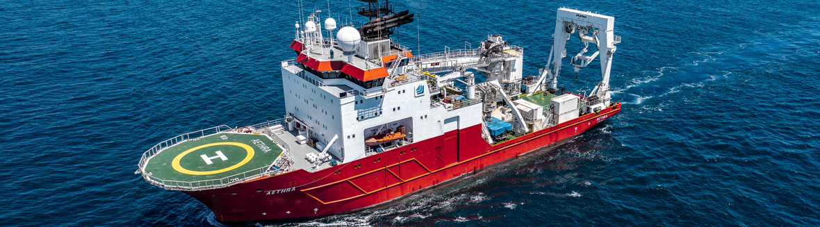 An aerial photo of the Aethra trenching support vessel