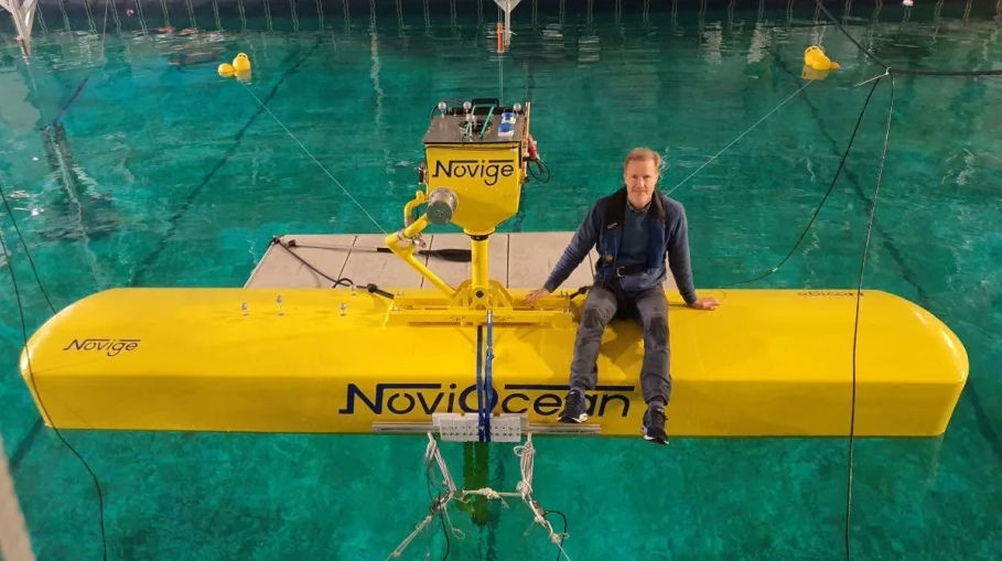 Photo showing Jan Skjoldhammer, founder and CEO of Novige, on NoviOcean test prototype (Courtesy of Novige)