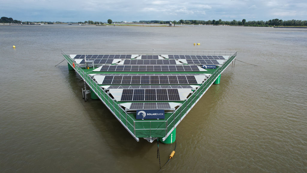 Photo showing SolarDuck's offshore floating solar solution, King Eider (Courtesy of SolarDuck)