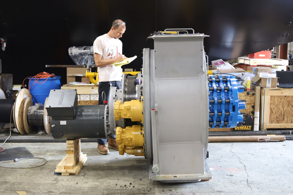 A photo showing the final check-out of the last Triton-C drivetrain prior to installation (Courtesy of Oscilla Power)