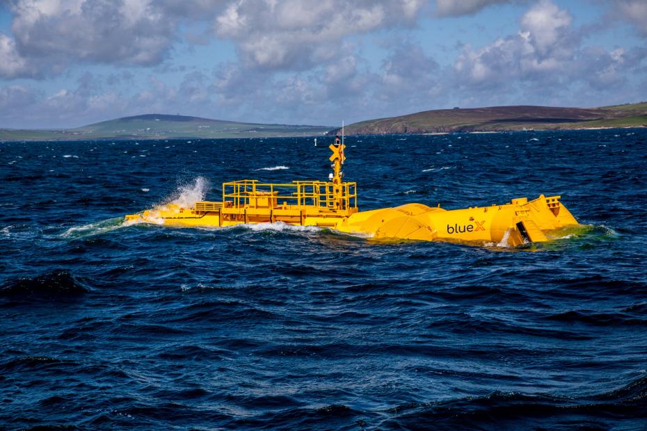 Photo illustration showing Mocean Energy’s Blue X in operation at EMEC (Photo by Colin Keldie)