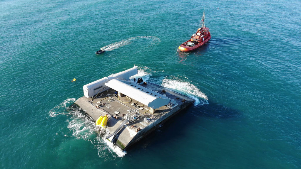 Photo showing the deployment of WaveRoller wave energy device (Courtesy of AW-Energy)