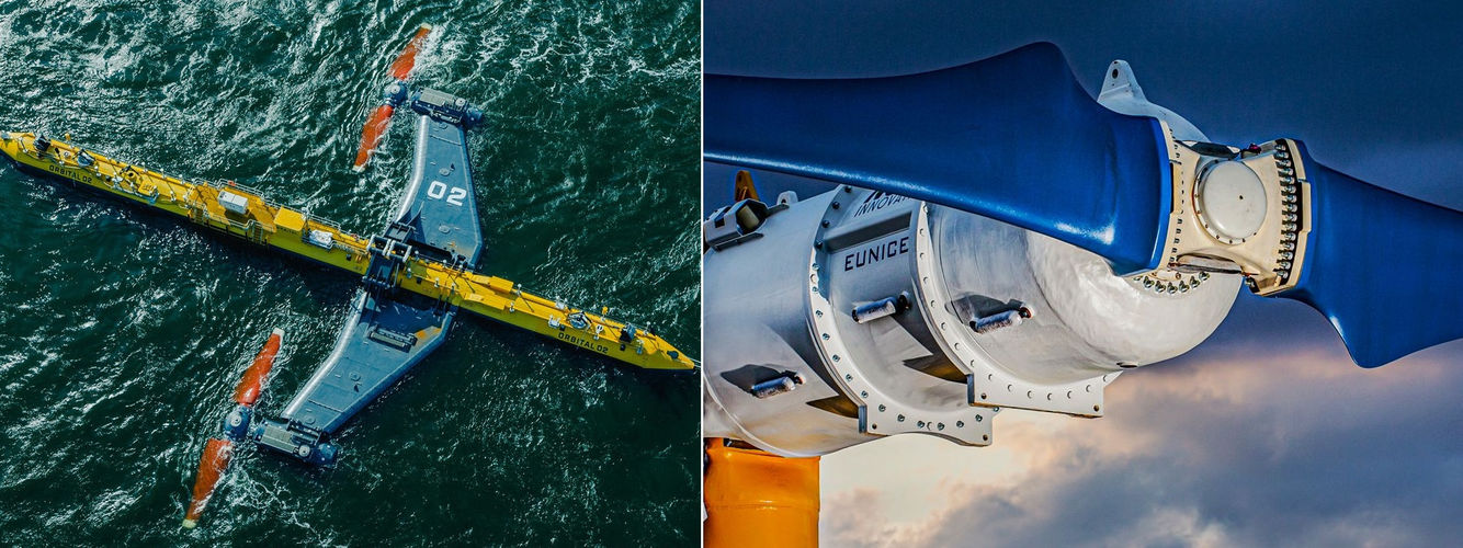 L to R: Orbital Marine's O2 turbine; Nova Innovation's M100-D turbine (Courtesy of Orbital Marine Power; Nova Innovation)