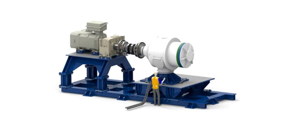 Visualisation of a tidal turbine on the 1MW powertrain test rig (Courtesy of ELEMENT)