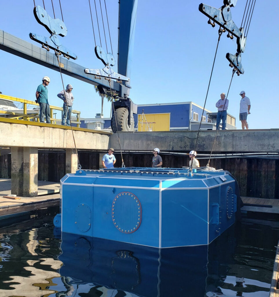 The commissioning of the CalWave x1 wave energy device (Courtesy of CalWave Power Technologies)