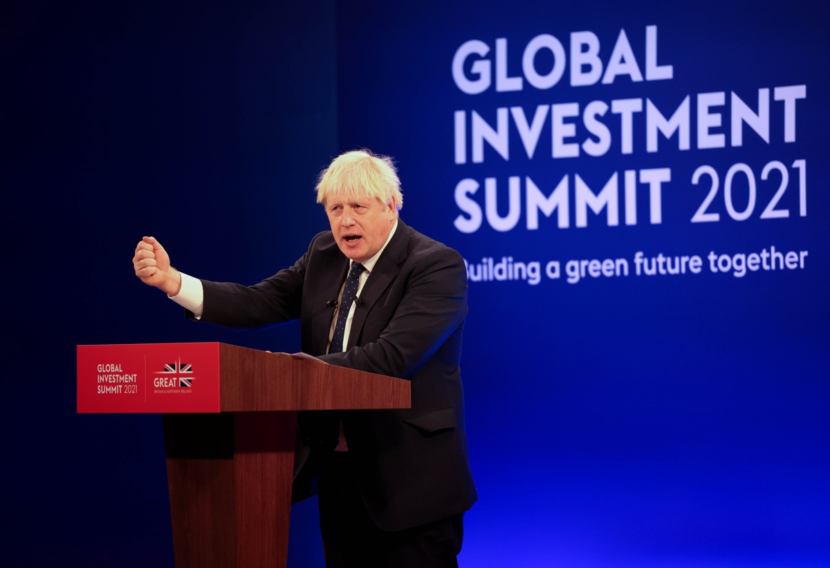 UK Prime Minister Boris Johnson during his speech at the Global Innovation Summit