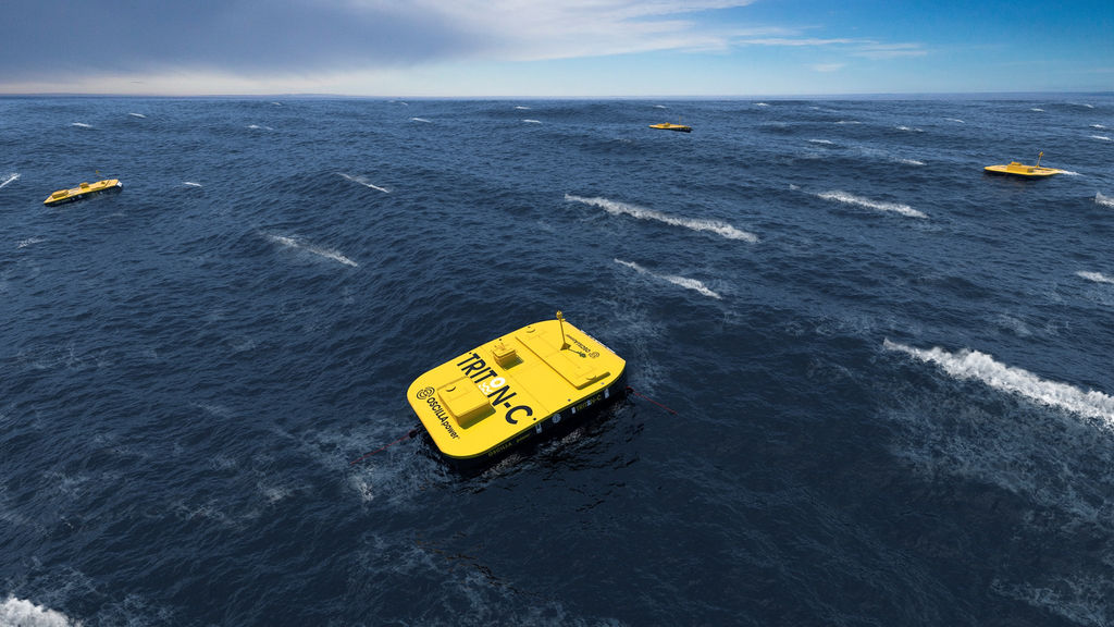 Illustration/ Triton wave energy device concept, developed by Oscilla Power, which benefitted from earlier SBIR/STTR calls (Courtesy of Oscilla Power)