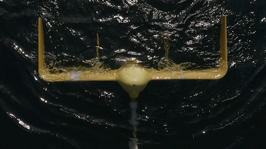 Photo showing the offshore testing of Dragon Class scale model (Courtesy of Minesto)