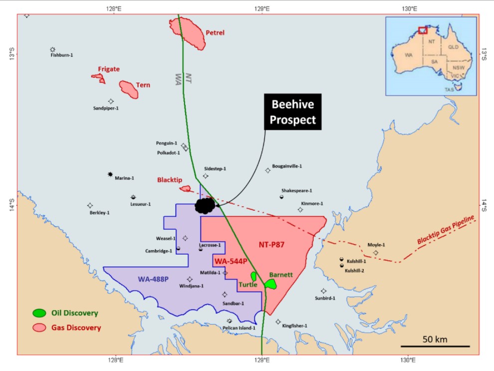 The location of WA-488-P relative to Melbana's other permit areas in the Joseph Bonaparte Gulf