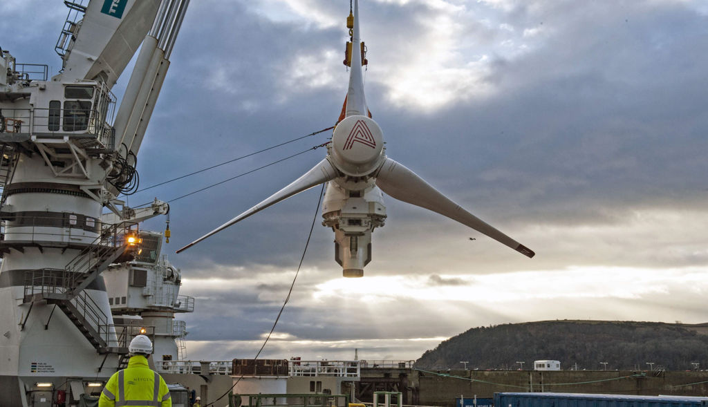 Photo showing SIMEC Atlantis' tidal turbine for MeyGen project (Courtesy of SIMEC Atlantis)